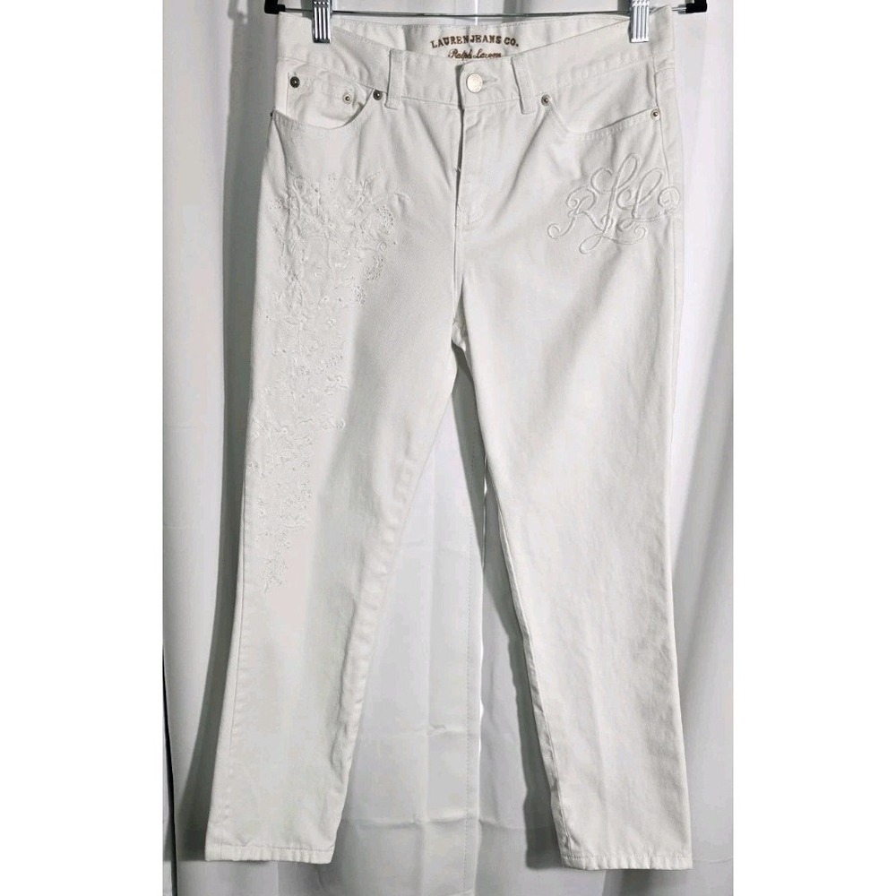 Lauren Ralph Lauren White Denim Jeans‎ 4P Floral Embrodery Excellent